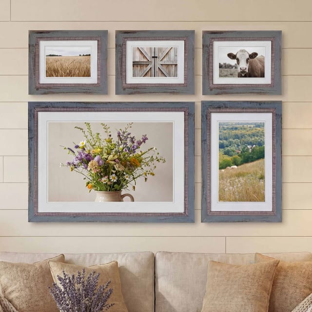 Bilderrahmen Set H246, Fotorahmen Holzrahmen, 3x 21x26cm 1x 26x36cm 1x 36x51cm Shabby Landhaus ~ grau