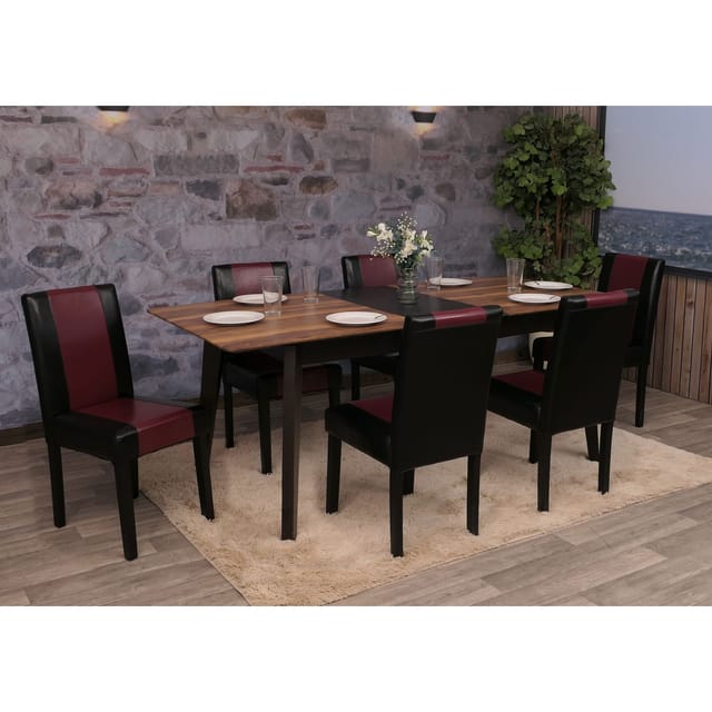 6er-Set Esszimmerstuhl Stuhl Küchenstuhl Littau ~ schwarz-rot, dunkle Beine
