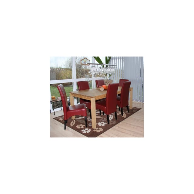 6er-Set Esszimmerstuhl Küchenstuhl Stuhl Crotone, LEDER ~ rot, dunkle Beine