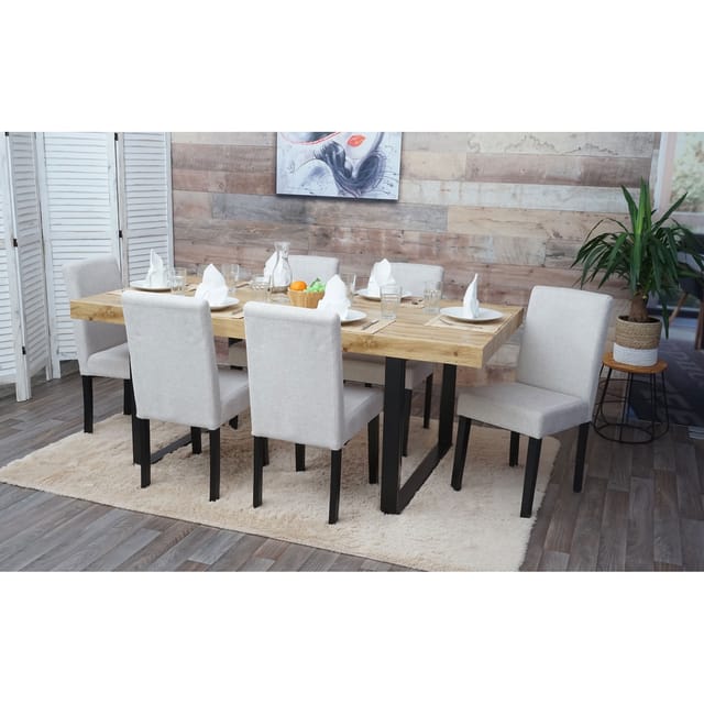 6er-Set Esszimmerstuhl Stuhl Küchenstuhl Littau ~ Textil, creme-beige, dunkle Beine