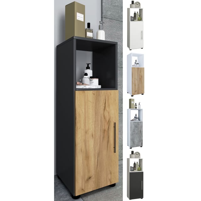 VCM Holz Midischrank Badschrank mit offenem Fach und einer Drehtür Maße H. 93 x B. 31 x T. 30 cm Midischrank - Flandu