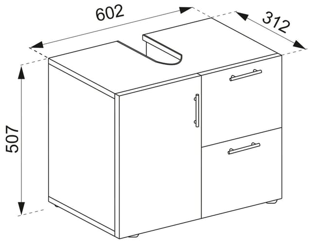 VCM Holz Waschbeckenunterschrank Badschrank Maße: H. 51 x B. 61 x T. 32 cm 1 Drehtür 2 große Schubladen modernes Badezimmermöbel - Flandu