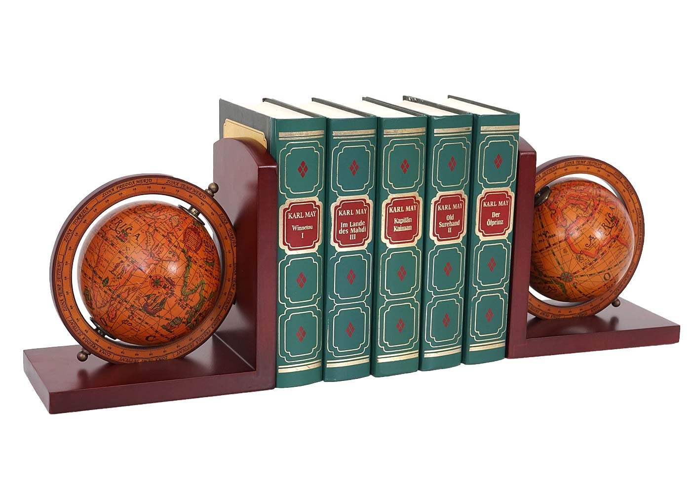 2er-Set Buchstützen MCW-B79, Bücherstütze Globus Weltkugel, MVG-zertifiziert braun Bild 3