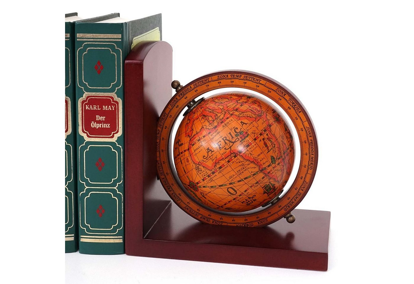 2er-Set Buchstützen MCW-B79, Bücherstütze Globus Weltkugel, MVG-zertifiziert braun Bild 4