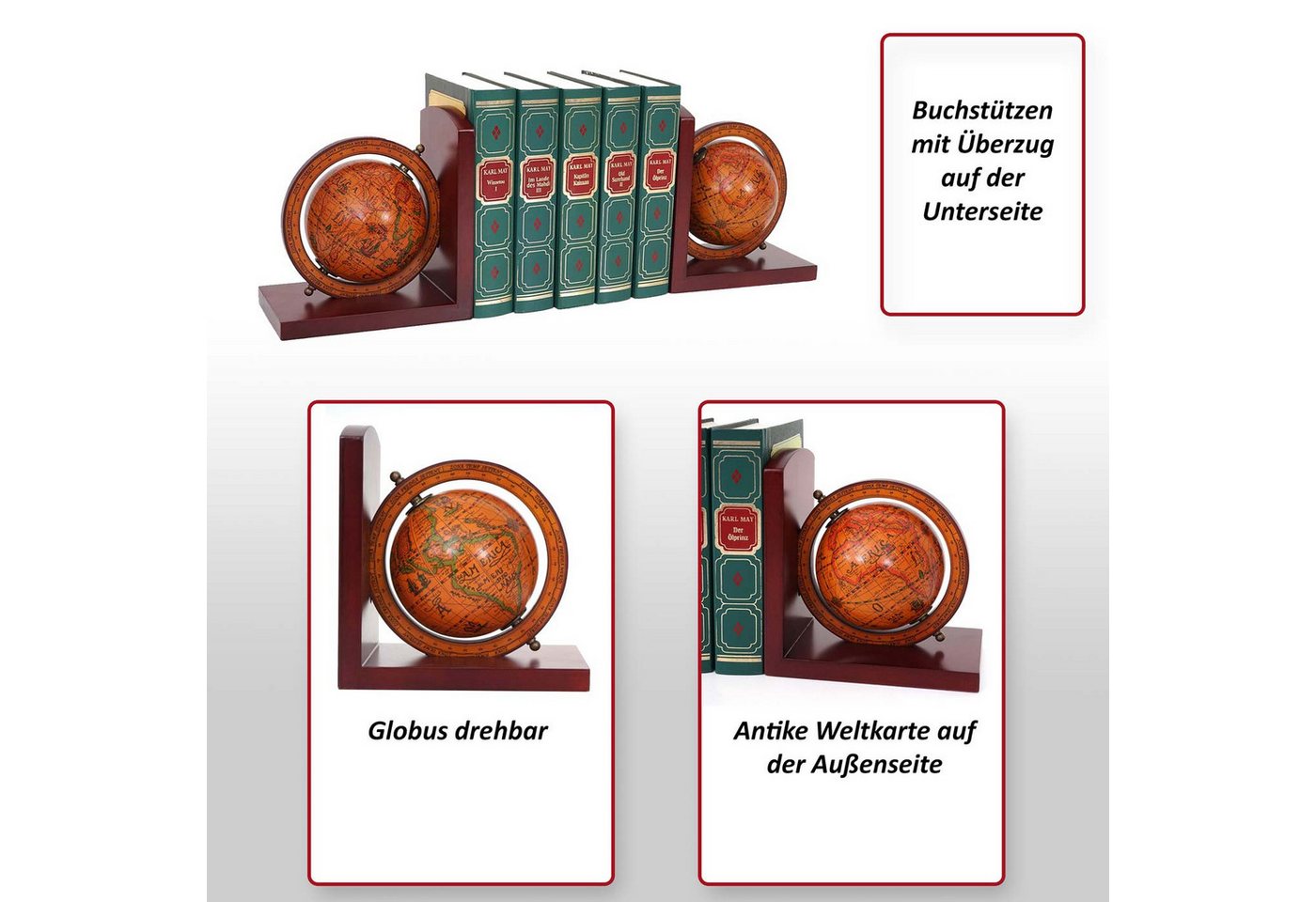 2er-Set Buchstützen MCW-B79, Bücherstütze Globus Weltkugel, MVG-zertifiziert braun Bild 5