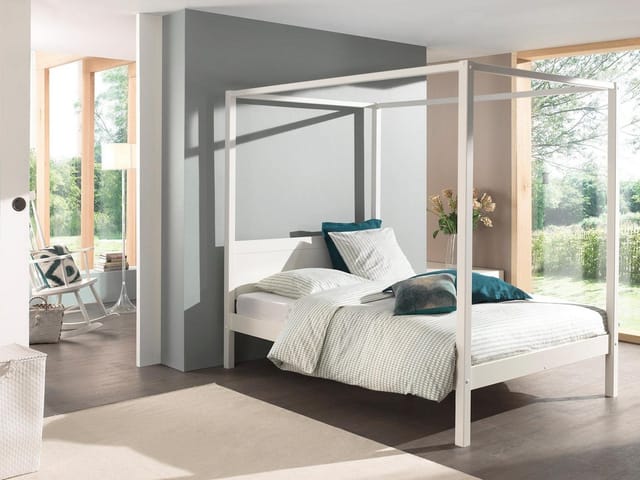 Vipack Himmelbett 140 x 200 cm, mit Lattenrost und Himmel Gestänge Farbe weiß