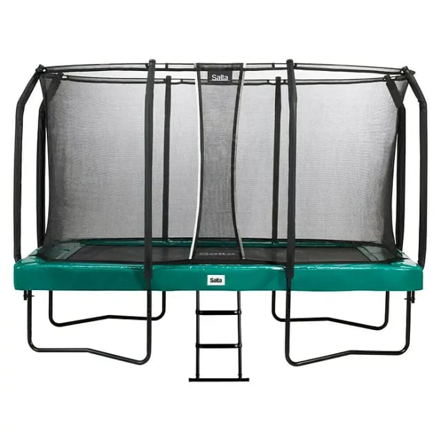 Salta First Class - rechteckig 214x366 cm- Schutzrand - Komplettsystem mit hochwertigem Sicherheitsnetz und Leiter grün