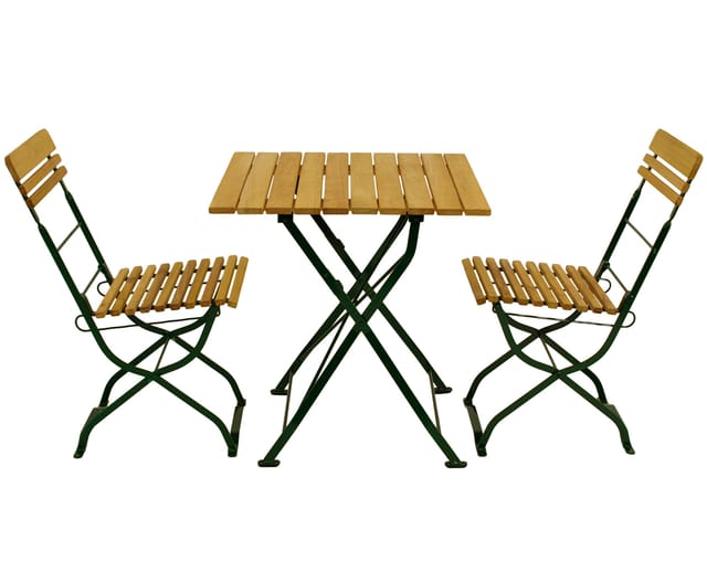 DEGAMO Biergarten - Garnitur MÜNCHEN 3-teilig (2x Stuhl, 1x Tisch 70x70cm), Flachstahl grün + Robinie