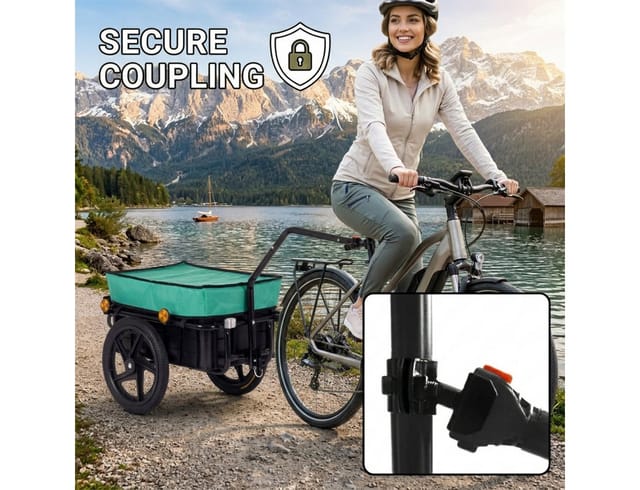 SAMAX Lastenanhänger / Fahrradanhänger für 60 Kg / 70 Liter mit Kupplung in Grün
