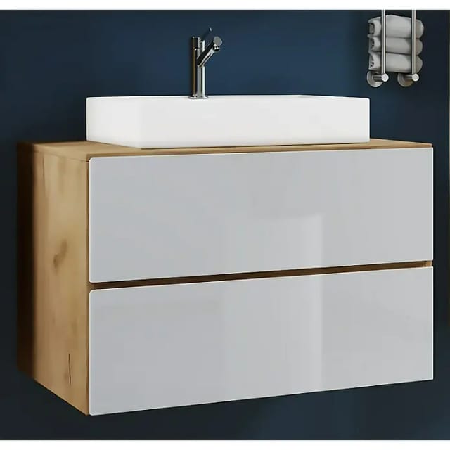 VCM 2-tlg. Waschplatz Waschtisch Waschbecken Unterschrank Breite 60 cm Badmöbel Set mit Schubladen Lendas