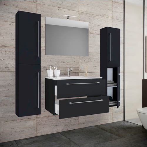 VCM 5-tlg. Waschplatz Waschtisch Waschbecken Unterschrank Breite 60 cm Badmöbel Set mit Schubladen Drehtüren Spiegel Badinos