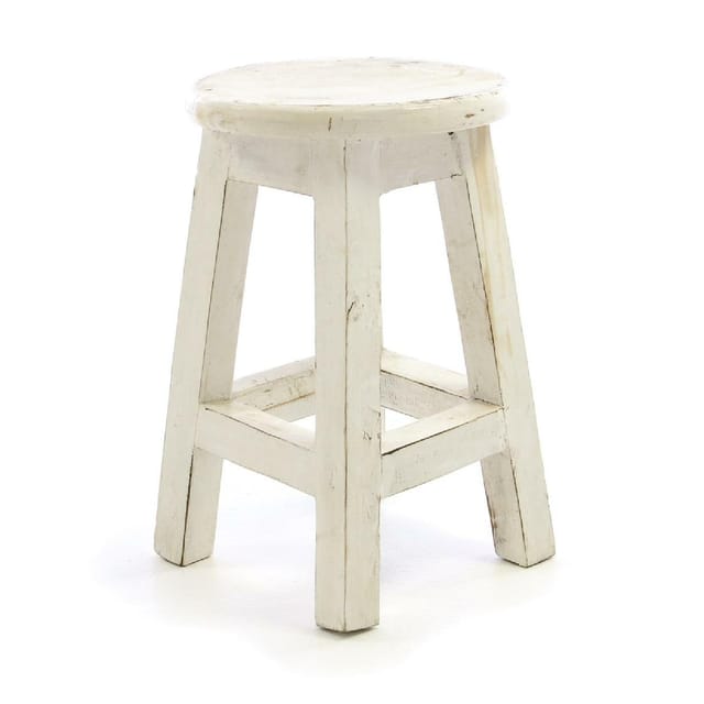 VCM Hocker weiß im Vintage-Look massiv Holz Schemel Blumentisch Maße Sitzfläche 25 cm. Höhe 40 cm