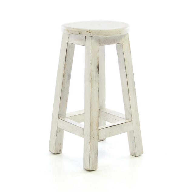 VCM Hocker weiß im Vintage-Look massiv Holz Schemel Blumentisch Maße Sitzfläche 25 cm. Höhe 50 cm