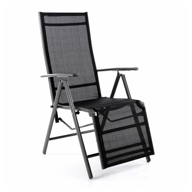 VCM Alu Liegestuhl Klappstuhl Relaxstuhl schwarz / Rahmen anthrazit m. Fußstütze Maße H. 112 x B. 55 x T. 60 cm