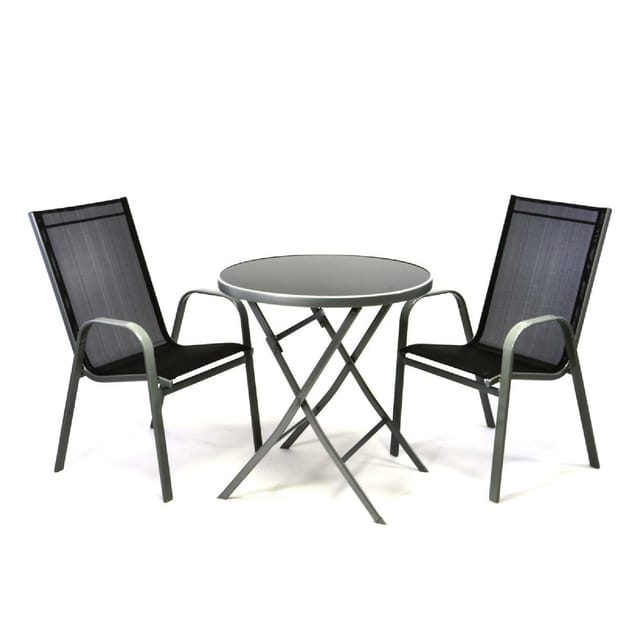 VCM 3-tlg. Gartenmöbelset Gartengarnitur Klapptisch Schwarz Sitzgarnitur Bistroset