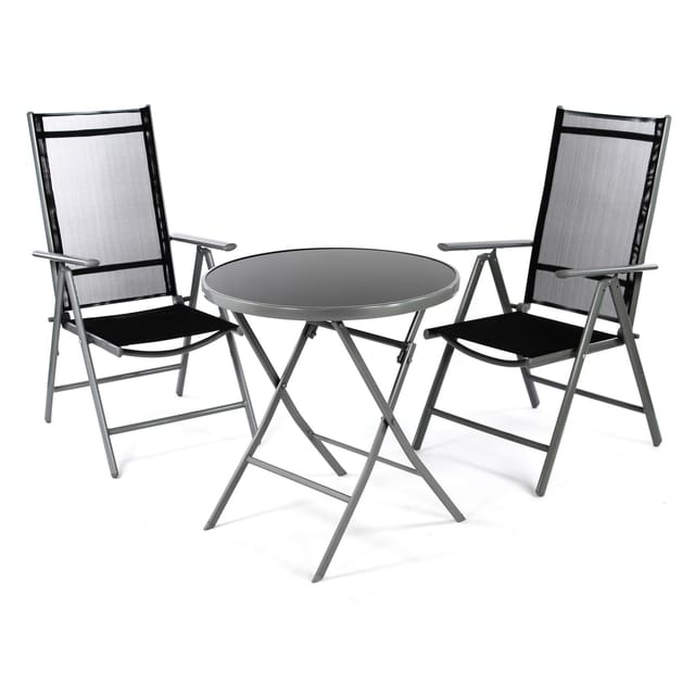 VCM 3-tlg. Gartenmöbelset Gartengarnitur Klapptisch Stapelstühle Schwarz Garten-Set
