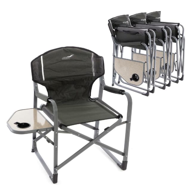 VCM 4er Set Angelstuhl Regiestuhl Campingstuhl Strandstuhl Armlehne mit Getränkehalter klappbar schwarz Maße H. 87xT. 51xB. 59 cm
