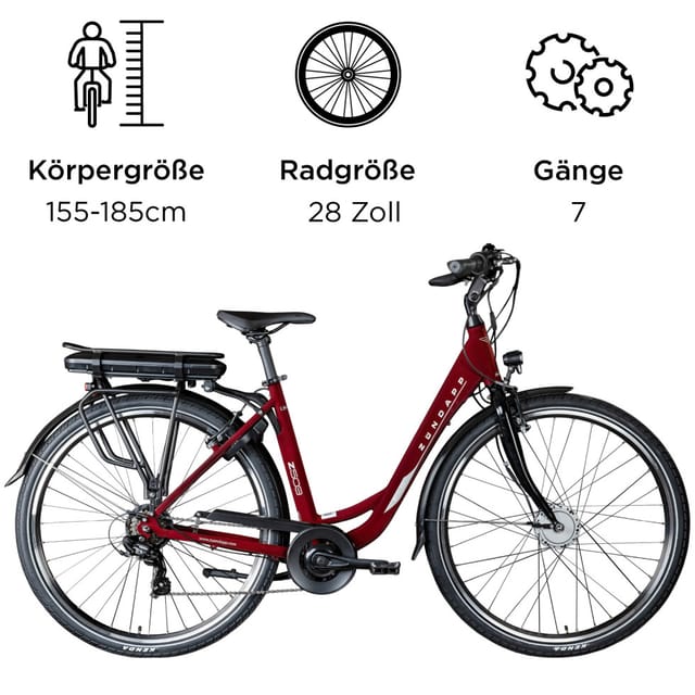 Zündapp Z503 E Bike Damenfahrrad ab 155 cm Pedelec 28 Zoll 7 Gänge weinrot