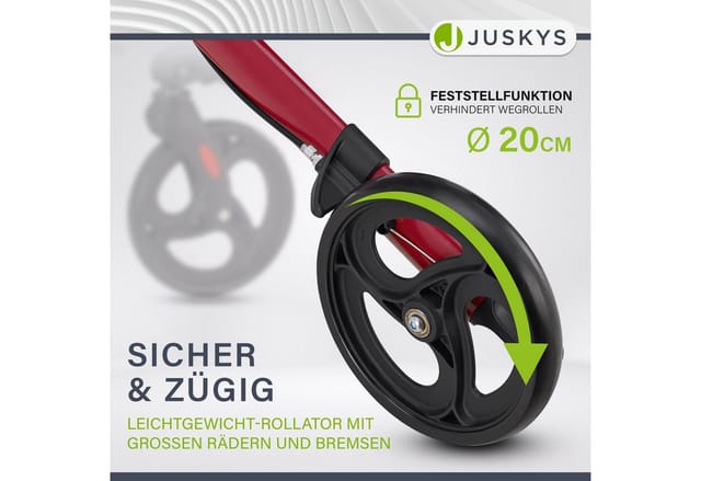 Juskys Rollator Vital faltbar, leicht & höhenverstellbar aus Aluminium bis 130 kg mit Sitz Rot