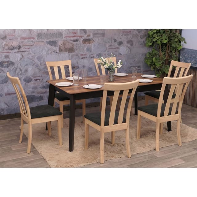 6er-Set Esszimmerstuhl MCW-G46, Küchenstuhl Stuhl, Stoff/Textil Massiv-Holz ~ naturfarbenes Gestell, schwarz