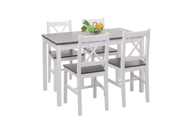 Esszimmer-Set MCW-F77, Sitzgruppe Esszimmergruppe, Massiv-Holz Landhaus 110cm ~ weiß-grau