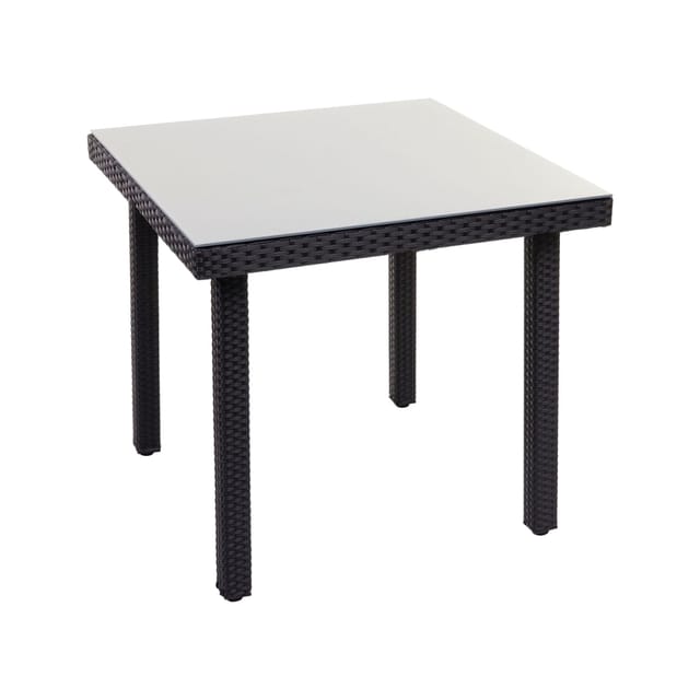 Poly-rattan Gartentisch Chieti, Esstisch Beistelltisch Tisch Mit Glasplatte, 80x80cm Schwarz