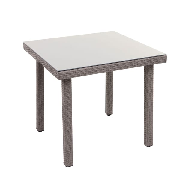 Poly-rattan Gartentisch Chieti, Esstisch Beistelltisch Tisch Mit Glasplatte, 80x80cm Grau