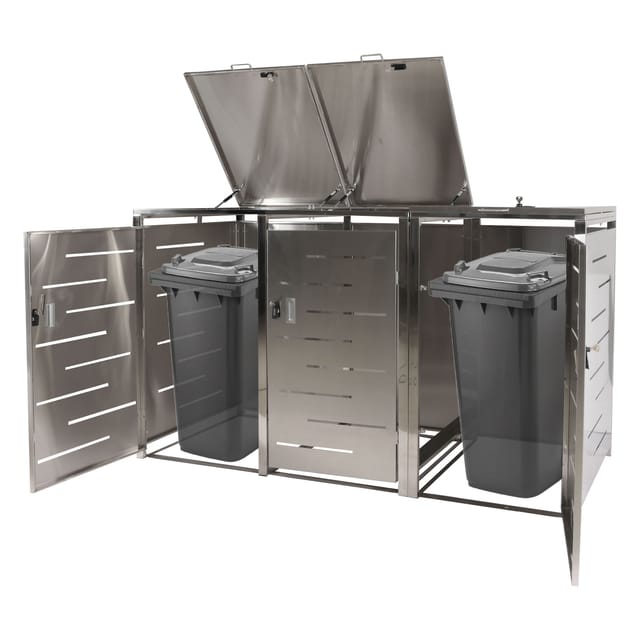 3er-Mülltonnenverkleidung MCW-E83, Mülltonnenbox Mülltonnenabdeckung, erweiterbar 117x197x80cm ~ Edelstahl 68kg