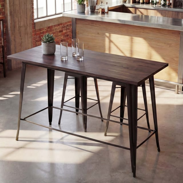 Bartisch MCW-H10, Hochtisch Tresentisch, Industrie-Design Ulme Holz MVG-zertifiziert 106x147x60cm vintage schwarz-braun