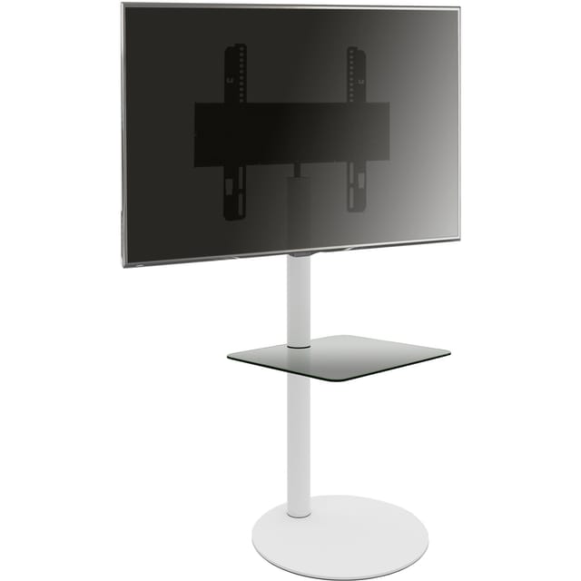 VCM TV Standfuß mit Zwischenboden 32-70 Zoll VESA max. 600x400 bis 40 kg Runder Fernseh Ständer aus Alu TV Bodenständer Maße ca. H. 100 x B. 55 x T. 45 cm Fernsehstand Cirla
