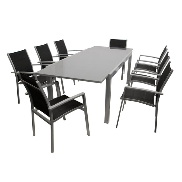 DEGAMO Garnitur MARINA 9-teilig, Aluminium silbergrau + Kunstgewebe schwarz