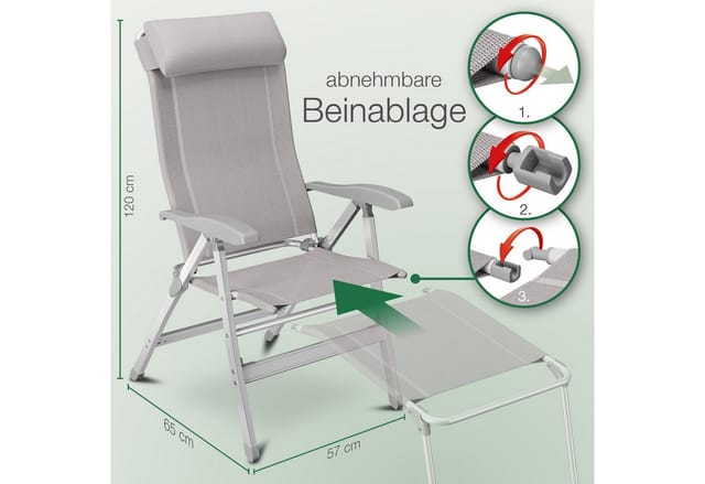 ELONEO Campingstuhl faltbarer Klappstuhl Liegestuhl mit Beinauflage, taupe