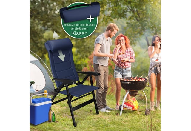 ELONEO Campingstuhl faltbarer Klappstuhl gepolsterter Liegestuhl mit Beinauflage, blau
