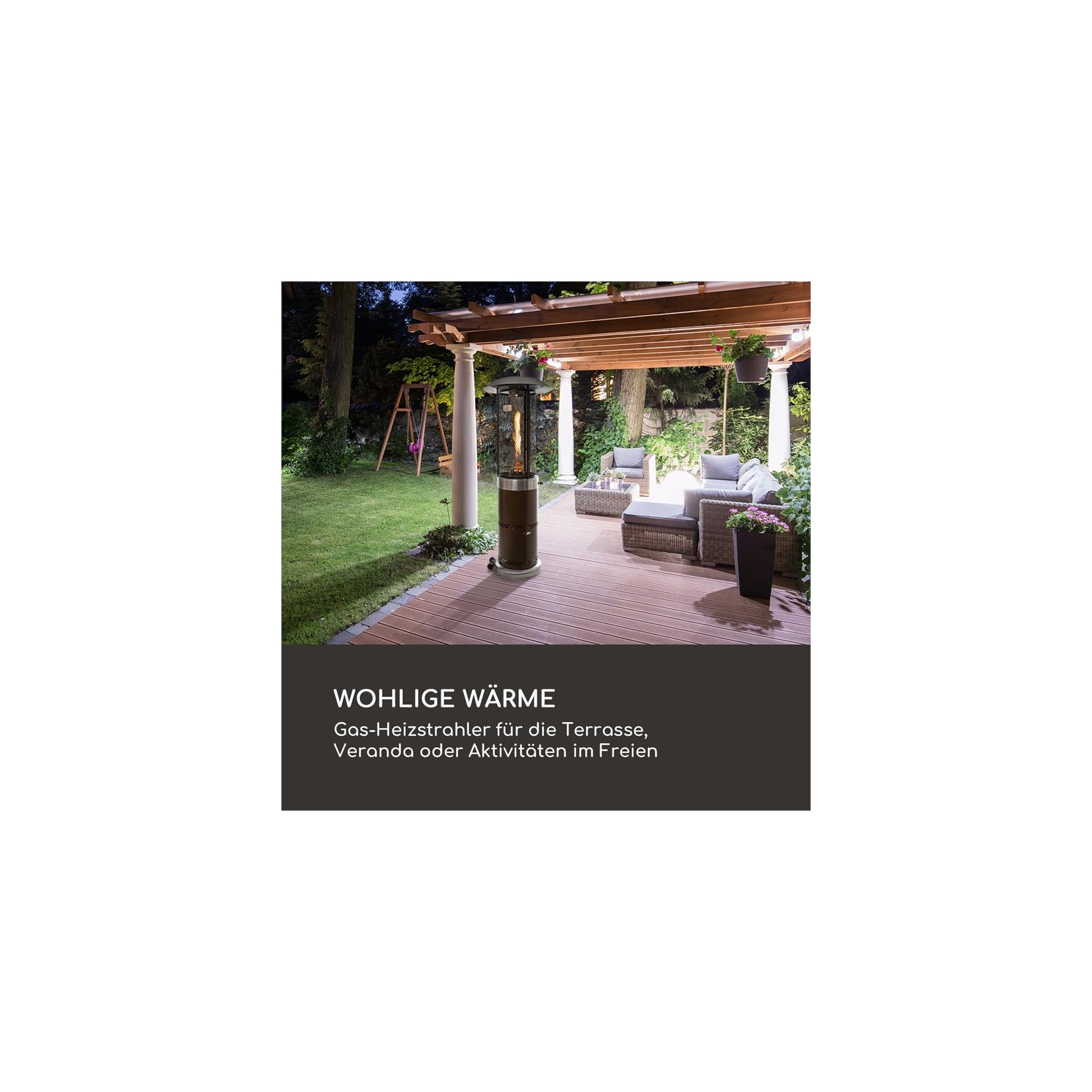 Goldflame Deluxe Terrassenheizstrahler 36.000BTU/11kW mobil Edelstahl Bronze