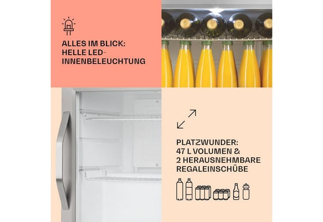 Beersafe L Crystal White Kühlschrank 47 Ltr 2 Böden Glastür Edelstahl