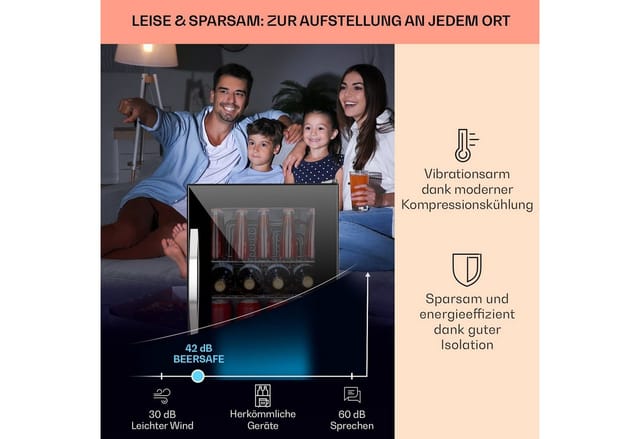 Beersafe M Onyx Kühlschrank 33 Liter 2 Böden Panoramaglastür