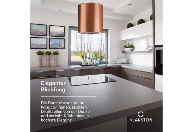 Barett Inselabzugshaube Ø35cm Umluft 560 m³/h LED Aktivkohlefilter