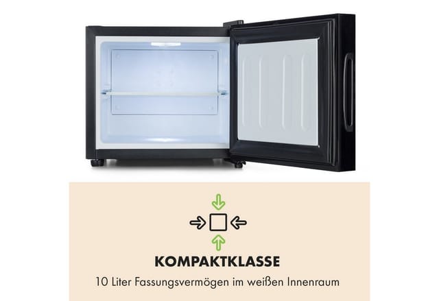Frosty Mini-Kühlschrank EEC A Spiegelglastür 10 Liter schwarz