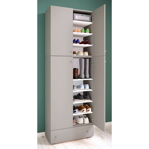 VCM Holz-Schuhschrank Maße: H. 200 x B. 70 x T. 39 cm Allzweckschrank 9 Fächer 4 Drehtüren extra Schublade – Lona