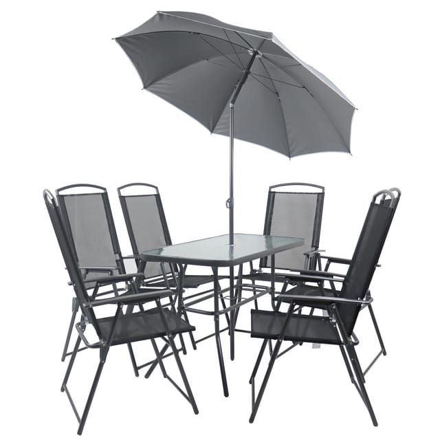 VCM 7-tlg Gartenmöbel Set Sitzgruppe Essgruppe 1x Tisch, 6x Stühle Tisch Maße ca. H. 70 x B. 110 x T. 55 cm Hochlehner Set 110
