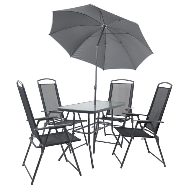 VCM 5-tlg Gartenmöbel Set Sitzgruppe Essgruppe 1xTisch, 4x Stühle Tisch Maße ca. H. 70 x B. 110 x T. 55 cm Hochlehner Set 110