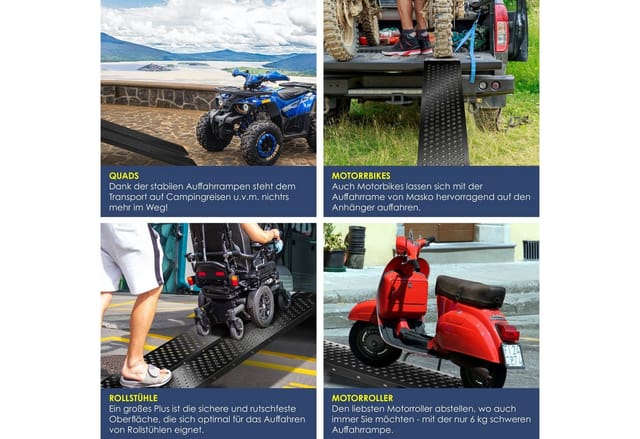 MASKO® 2X Auffahrrampe 400kg Verladerampe Verladeschiene verzinkter Stahl Antirutsch 200kg* Pro Stück Max 400kg* Pro Paar Motorrad ATV Quad PKW Auto Laderampe Anhängerrampe