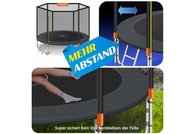 KESSER® - Trampolin TÜV Rheinland GS Zertifiziert Komplettset mit Sicherheitsnetz, Leiter, Randabdeckung, Seitentasche & Zubehör Kindertrampolin Gartentrampolin Belastbarkeit 150 kg
