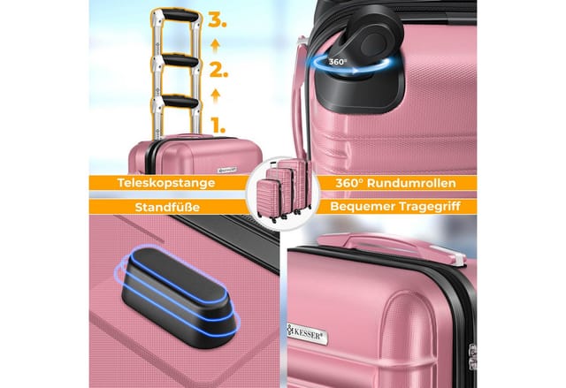 KESSER® 4tlg. Hartschalenkofferset Hartschalenkoffer Reisekoffer Set Reisekofferset Trolley Koffer Inkl. Kofferwaage + Gepäckanhänger Rollkoffer Schloss 4 Rollen ABS-Hartschale Teleskopgriff S-M-L-XL