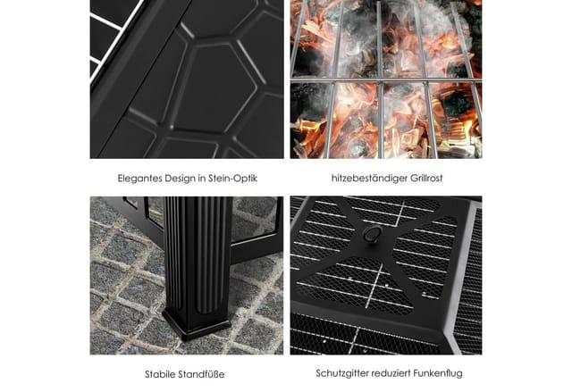 KESSER® Feuerstelle mit Grillrost & Grillzange Feuerschale 82x82x50cm, 3in1 Multifunktional Fire Pit für Heizung/BBQ Grill, Garten Terrasse , Metall Feuerkorb mit Schutzhülle Schürhaken Funkenschutz