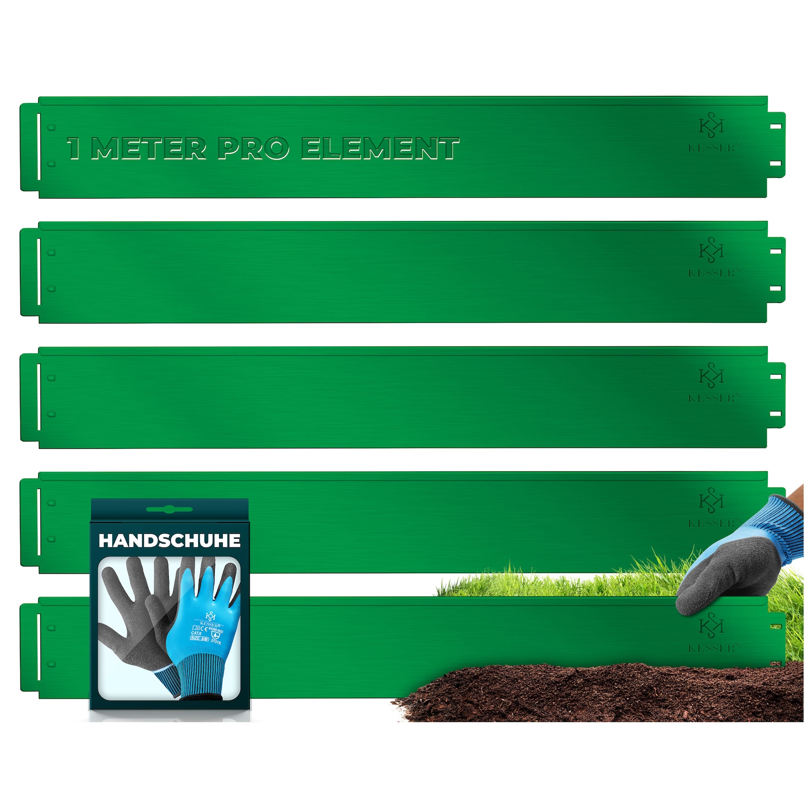 KESSER® Rasenkante Beeteinfassung Beetumrandung 5 bis 50m Beetbegrenzung Rasenbleche Mähkante Metall Palisade Inkl. Handschuhe