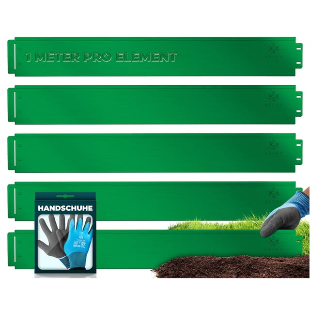 KESSER® Rasenkante Beeteinfassung Beetumrandung 5 bis 50m Beetbegrenzung Rasenbleche Mähkante Metall Palisade Inkl. Handschuhe