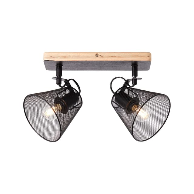 BRILLIANT Lampe, Whole Spotbalken 2flg schwarz/holzfarbend, Metall/Holz, 2x D45, E14, 40W,Tropfenlampen (nicht enthalten)