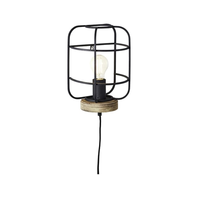 BRILLIANT Lampe, Gwen Wandleuchte antik holz/schwarz korund, Metall/Holz, 1x A60, E27, 52W,Normallampen (nicht enthalten)