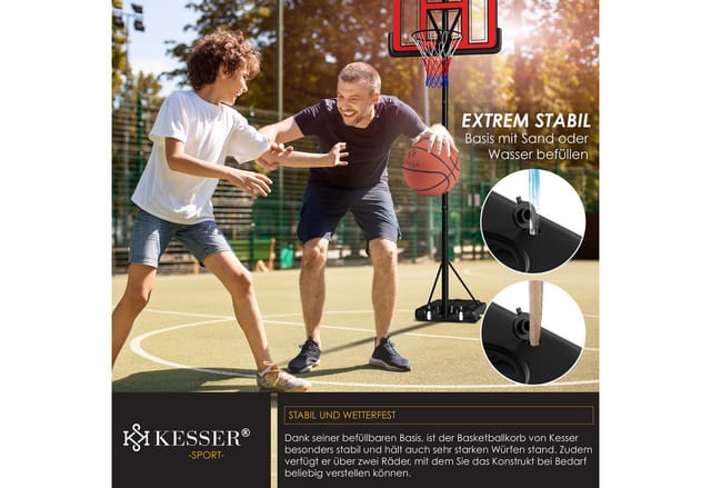 KESSER® Basketballkorb Premium mit Ständer Rollen Inkl. Basketball + Pumpe verstellbare Korbhöhe 230 bis 305 cm höhenverstellbar Korbanlage Outdoor komplett Basketballanlage für Erwachsene Kinder